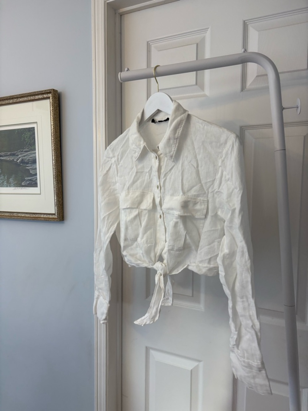 Zara Linen White Button Down Crop Top Size Medium - Picture 3 of 8